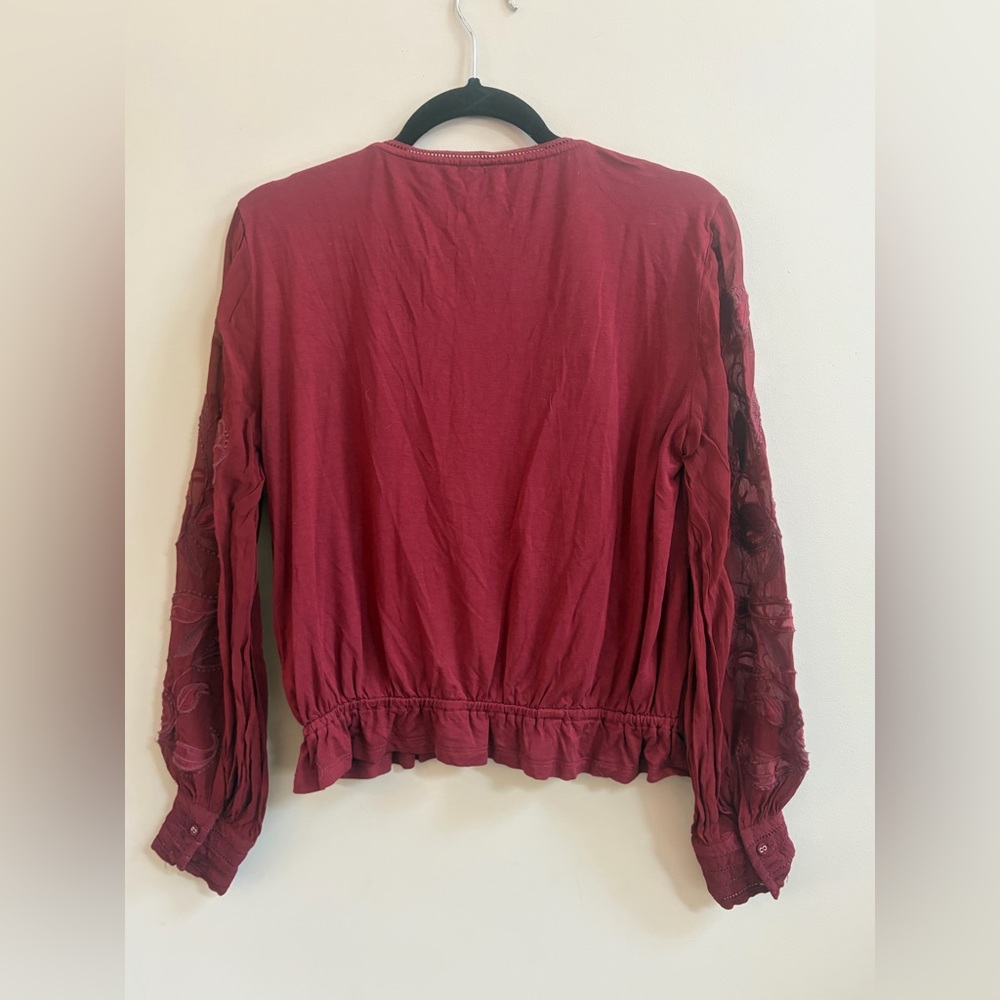 Anthropologie Embroidered Floral Button Down Boho Casual V-Neck Shirt Top Blouse - Picture 3 of 12